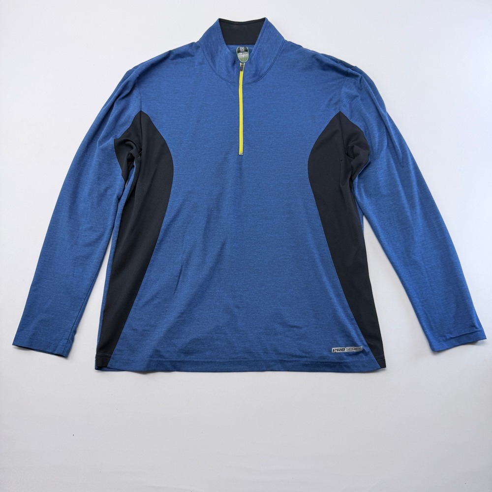 PGA Tour Pro Series Mens Large Quarter Zip Pullover Blue Heather Golf Shirt